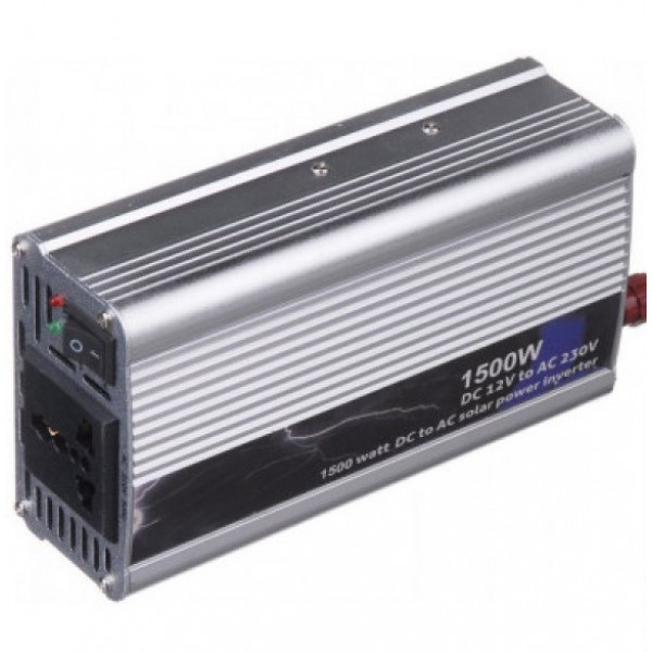 Інвертор напруги PI 1500ВА(900Вт), 12/220V, approximated, 1 універсальна розетка, клем + крокодили