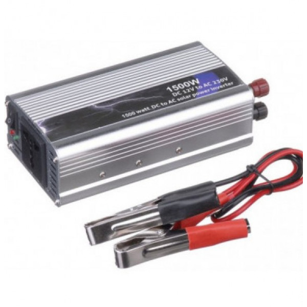 Інвертор напруги PI 1500ВА(900Вт), 12/220V, approximated, 1 універсальна розетка, клем + крокодили