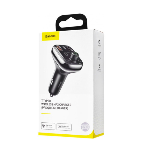 АЗП з FM-модулятором Baseus T typed S-13 Bluetooth MP3 car charger Black