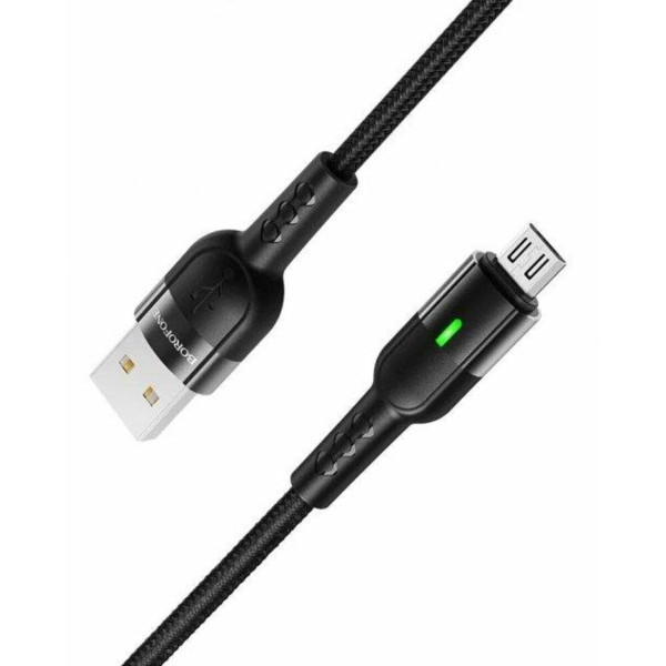 Кабель BOROFONE BU17 USB to Micro, 2.4A, 1.2m, nylon, aluminum connectors, light indicator, Black