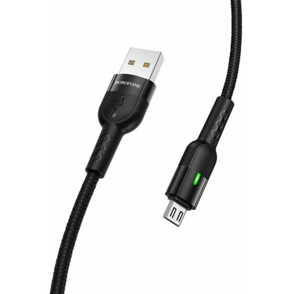 Кабель BOROFONE BU17 USB to Micro, 2.4A, 1.2m, nylon, aluminum connectors, light indicator, Black