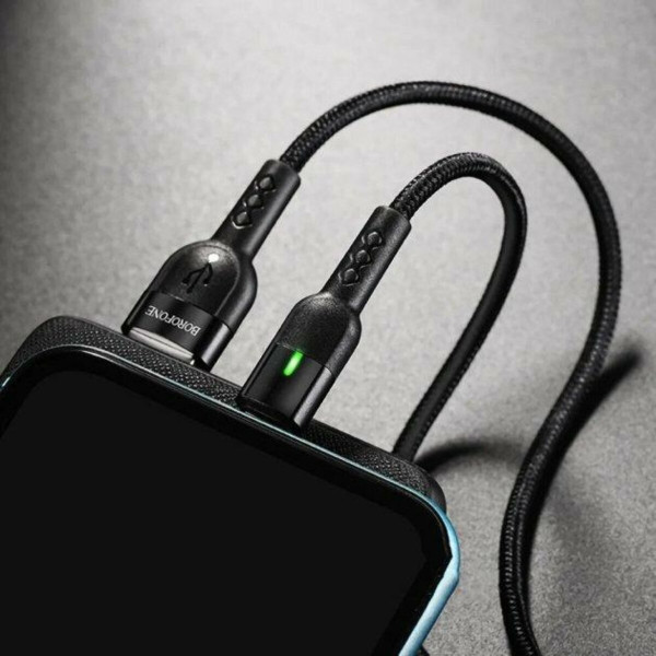 Кабель BOROFONE BU17 USB to Type-C, 2.4A, 1.2m, nylon, aluminum connectors, light indicator, Black