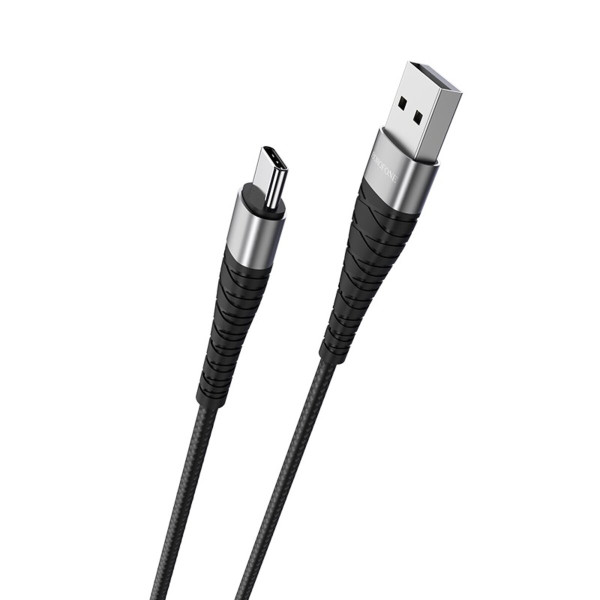 Кабель BOROFONE BX32 USB to Type-C 2.4A, 1m, nylon, aluminum+TPE connectors, Black
