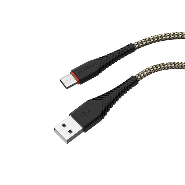 Кабель BOROFONE BX25 Powerful USB to Type-C 3A,1m, nylon, TPE connectors, Black