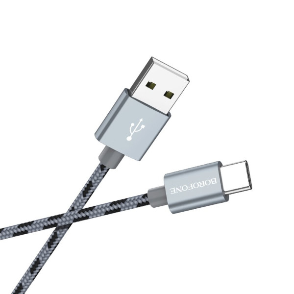 Кабель BOROFONE BX24 USB to Type-C 3A, 1m, nylon, aluminum connectors, Metal Gray