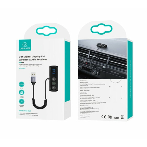Bluetooth ресивер Usams US-SJ503 Car Digital Display FM Wireless Audio Receiver Black