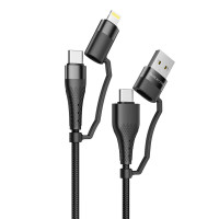Кабель BOROFONE BU28 Type-C+iP to Type-C+USB, 3A, 60W, nylon, aluminum connectors, Black