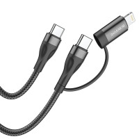 Кабель BOROFONE BX61 Type-C to Type-C+iP 3A, 60W, nylon, aluminum connectors, Black