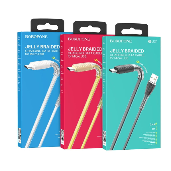 Кабель BOROFONE BU31 USB to Micro 2.4A, 1m, PVC, PVC connectors, Silver
