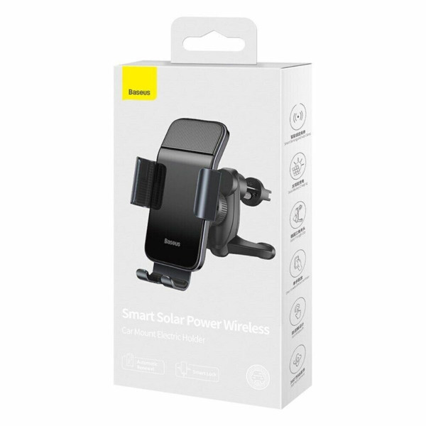 Тримач для мобiльного Baseus Smart Solar Power Wireless Car Mount Electric Holder Black