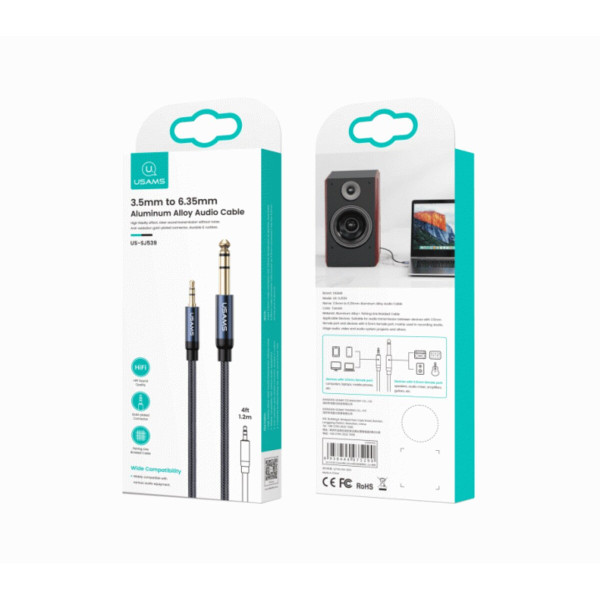 Аудіо-кабель Usams US-SJ539 3.5mm to 6.35mm Aluminum Alloy Audio Cable 1.2m Tarnish