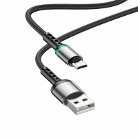 Кабель BOROFONE BU33 USB to Micro 2.4A, 1.2m, nylon, aluminum connectors, light indicator, Black