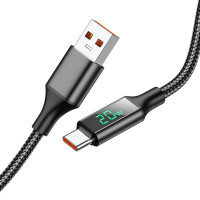Кабель BOROFONE BU32 USB to Type-C 5A, 1.2m, nylon, aluminum connectors, digital display, Black