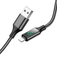 Кабель BOROFONE BU32 USB to iP 2.4A, 1.2m, nylon, aluminum connectors, digital display, Black