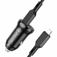 Автомобільний зарядний пристрій BOROFONE BZ18A PD20W+QC3.0 car charger set(Type-C to iP) Black