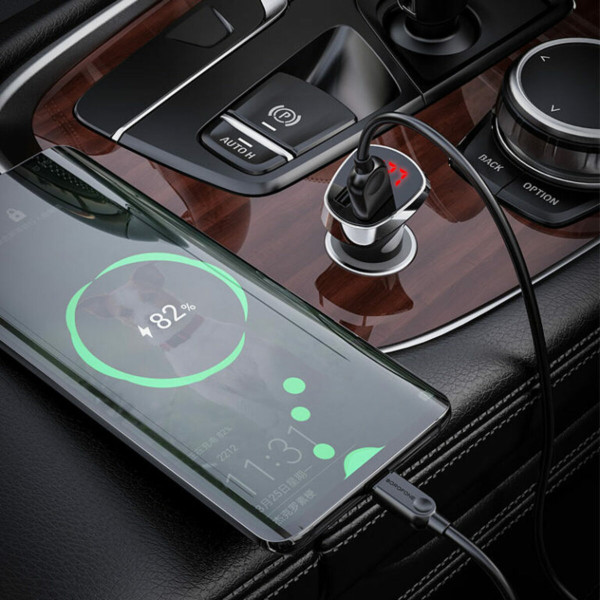 Автомобільний зарядний пристрій BOROFONE BZ15 Auspicious dual port digital display (Type-C)