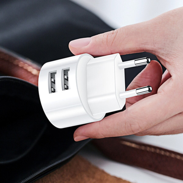 Мережевий зарядний пристрій Usams US-CC080 T20 Dual USB Round Travel Charger (EU) White