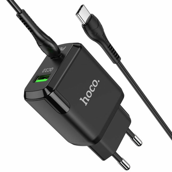 Мережевий зарядний пристрій HOCO N5 Favor dual port PD20W+QC3.0 charger set(Type-C to Type-C) Black