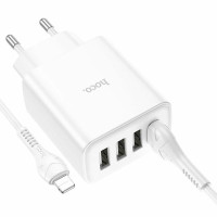 Мережевий зарядний пристрій HOCO C102A Fuerza QC3.0 four-port charger set(iP) White