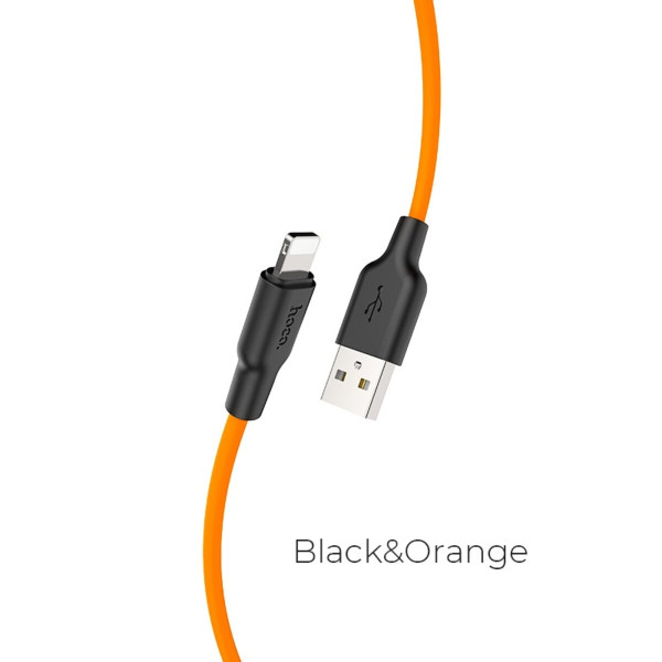 Кабель HOCO X21 Plus Silicone charging cable for iP Black+Orange