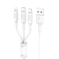 Кабель HOCO X25 Soarer one pull three charging cable iP+Micro+Type-C White