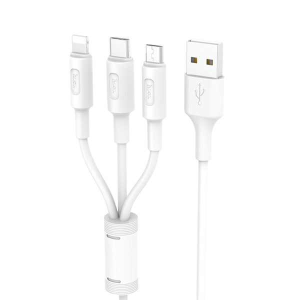 Кабель HOCO X25 Soarer one pull three charging cable iP+Micro+Type-C White