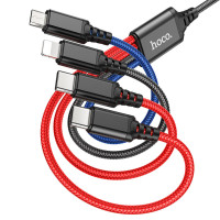 Кабель HOCO X76 4-in-1 Super charging cable(Type-C+Type-C+iP+Micro) Black+Red+Blue