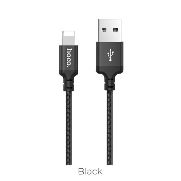 Кабель HOCO X14 USB to iP 2A, 1m, nylon, aluminum connectors, Black