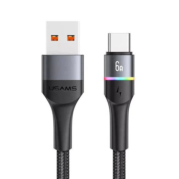 Кабель Usams US-SJ536 U76 Type-C 6A Fast Charging & Data Cable With Colorful Light 1.2m Black