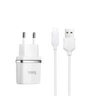 Мережевий зарядний пристрій HOCO C11 Smart single USB (Micro cable)charger set White