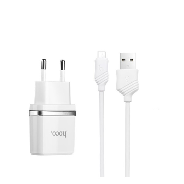 Мережевий зарядний пристрій HOCO C11 Smart single USB (Micro cable)charger set White