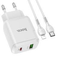 Мережевий зарядний пристрій HOCO N5 Favor dual port PD20W+QC3.0 charger set(C to iP) White
