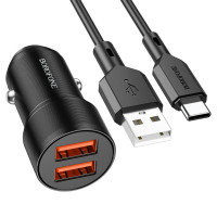 Автомобільний зарядний пристрій BOROFONE BZ19 Wisdom dual port car charger set(Type-C) Black