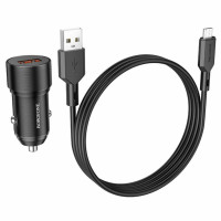 Автомобільний зарядний пристрій BOROFONE BZ19A Wisdom single port QC3.0 car charger set(Micro) Black