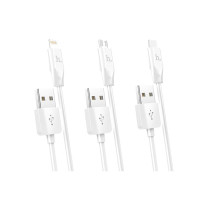Кабель HOCO X1 USB to iP+Type-C+Micro 2.1A, 1m, PVC, PVC connectors, White