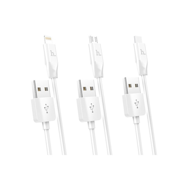 Кабель HOCO X1 USB to iP+Type-C+Micro 2.1A, 1m, PVC, PVC connectors, White