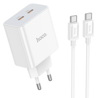 Мережевий зарядний пристрій HOCO C108A Leader PD35W dual port(2C) charger set(Type-C to Type-C) White