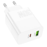 Мережевий зарядний пристрій BOROFONE BA75A Powerful dual port PD30W+QC3.0 charger White