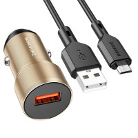 Автомобільний зарядний пристрій BOROFONE BZ19A Wisdom single port QC3.0 car charger set(Micro) Gold