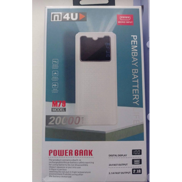 Power bank Mi 4U M79 20000mAh чорний, білий з ліхтариком