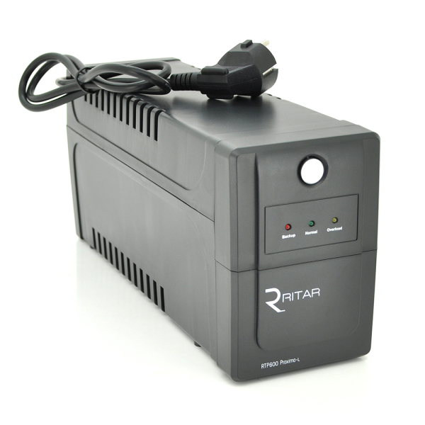 ДБЖ Ritar RTP600 (360W) Proxima-L, LED, AVR, 2st, 2xSCHUKO socket, 1x12V7Ah, plastik Case. (300*100*140)  Q4