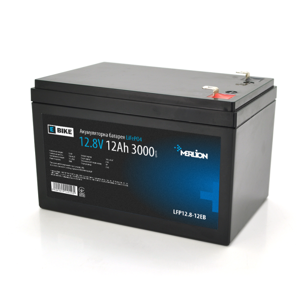 Літій-залізо-фосфатний акумулятор Merlion LiFePO4 12.8V 12AH,(151x95x101)  для електротранспорту, 3000 циклів