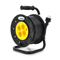 Подовжувач на котушці MERLION  2х1,5, 30 м, 16А, 220В, 4xSCHUKO socket, кабель нг-LS, теплове реле (захист від перегріву), Q4