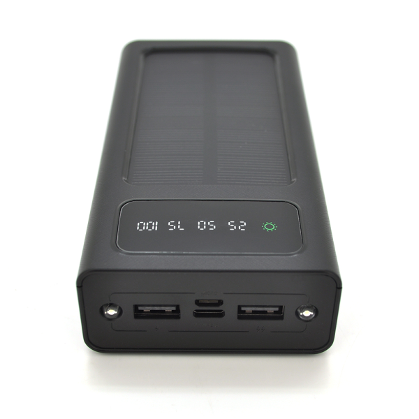 Power bank 20000 mAh Solar, (5V / 200mA), 2xUSB, 5V / 1A / 2,1A, USB <-> microUSB, ударо захищений прогумований корпус, чорний, Corton BOX