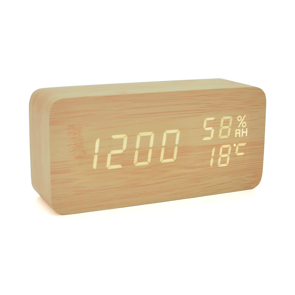 Електронний годинник VST-862S Wooden (Yellow), з датчиком температури та вологості, будильник, живлення від кабелю USB, White Light