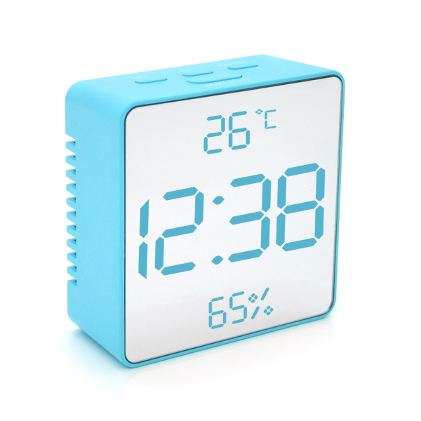 Електронний годинник VST-887Y Дзеркальний дисплей, з датчиком температури та вологості, будильник, живлення від кабелю USB, Blue