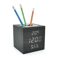 Електронний годинник VST-878S Wooden (Black), з датчиком температури та вологості, будильник, живлення від кабелю USB, White Light